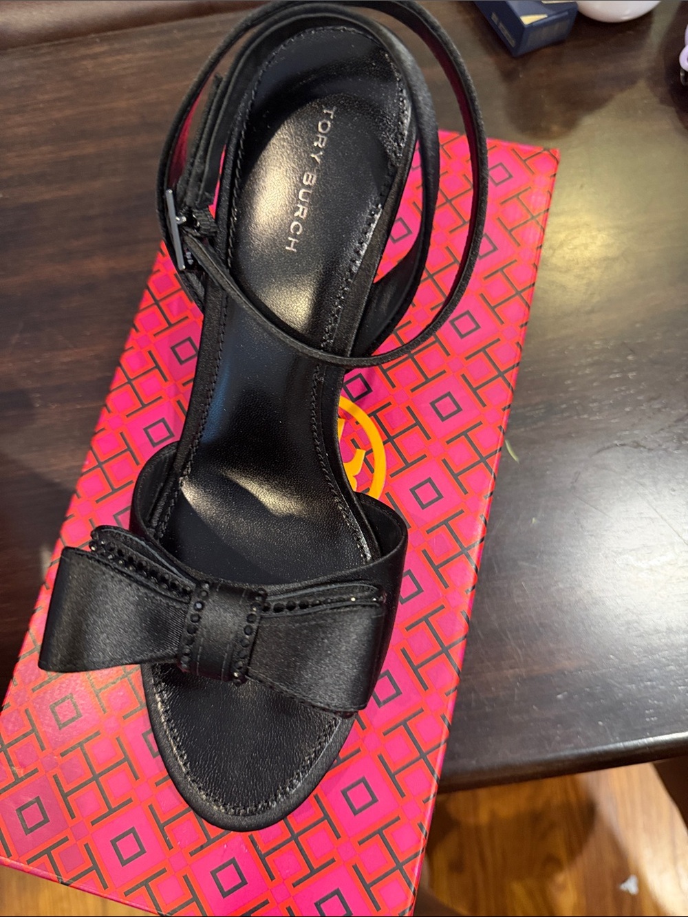Tory Burch Black Satin Bow Slingback Heels - Picture 4 of 5